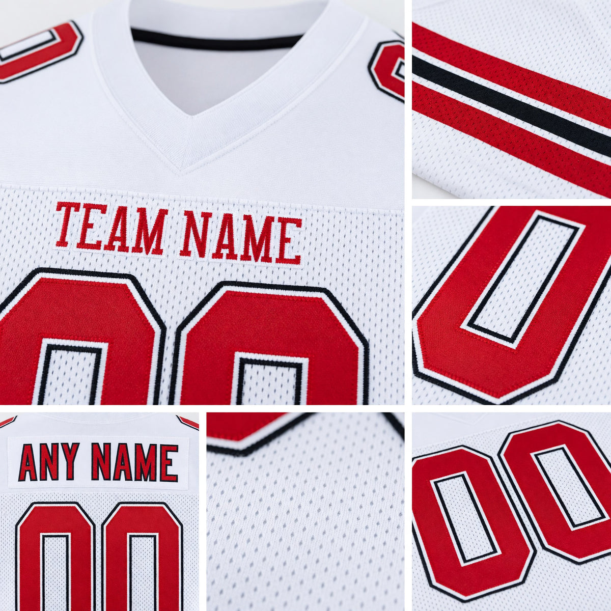 Custom White Red-Black Mesh Authentic Football Jersey detail