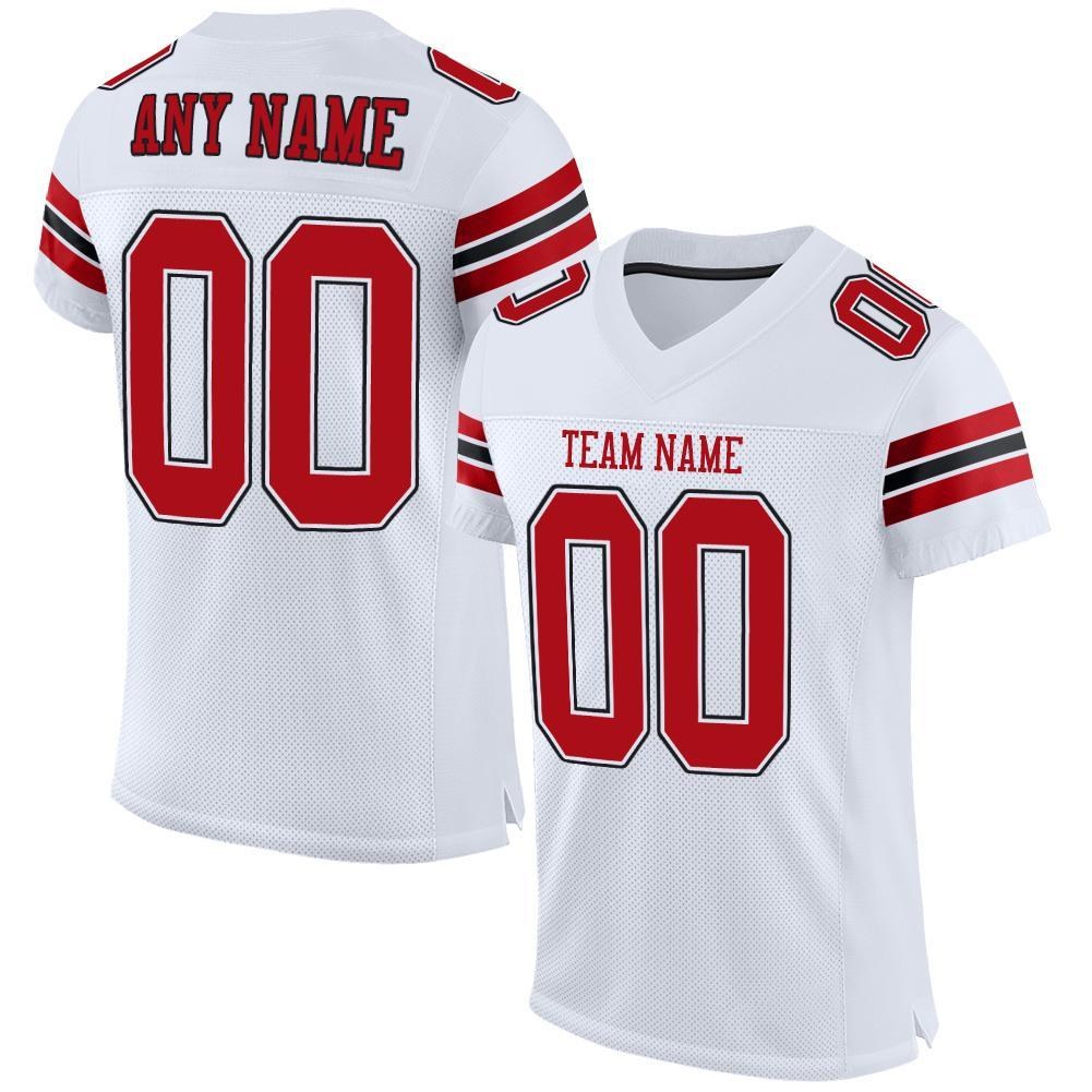Custom White Red-Black Mesh Authentic Football Jersey photo 1