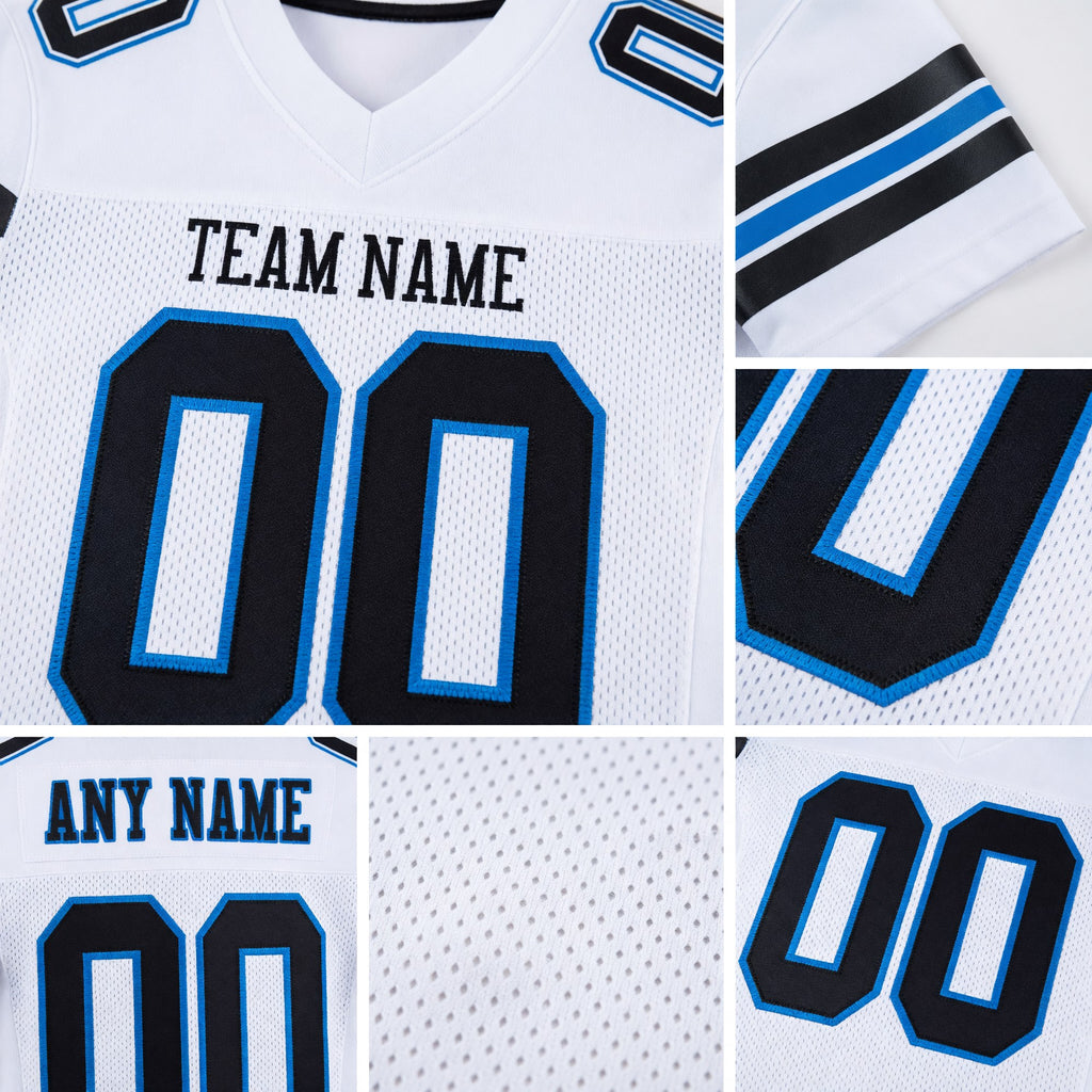 Custom White Black-Panther Blue Mesh Authentic Football Jersey detail