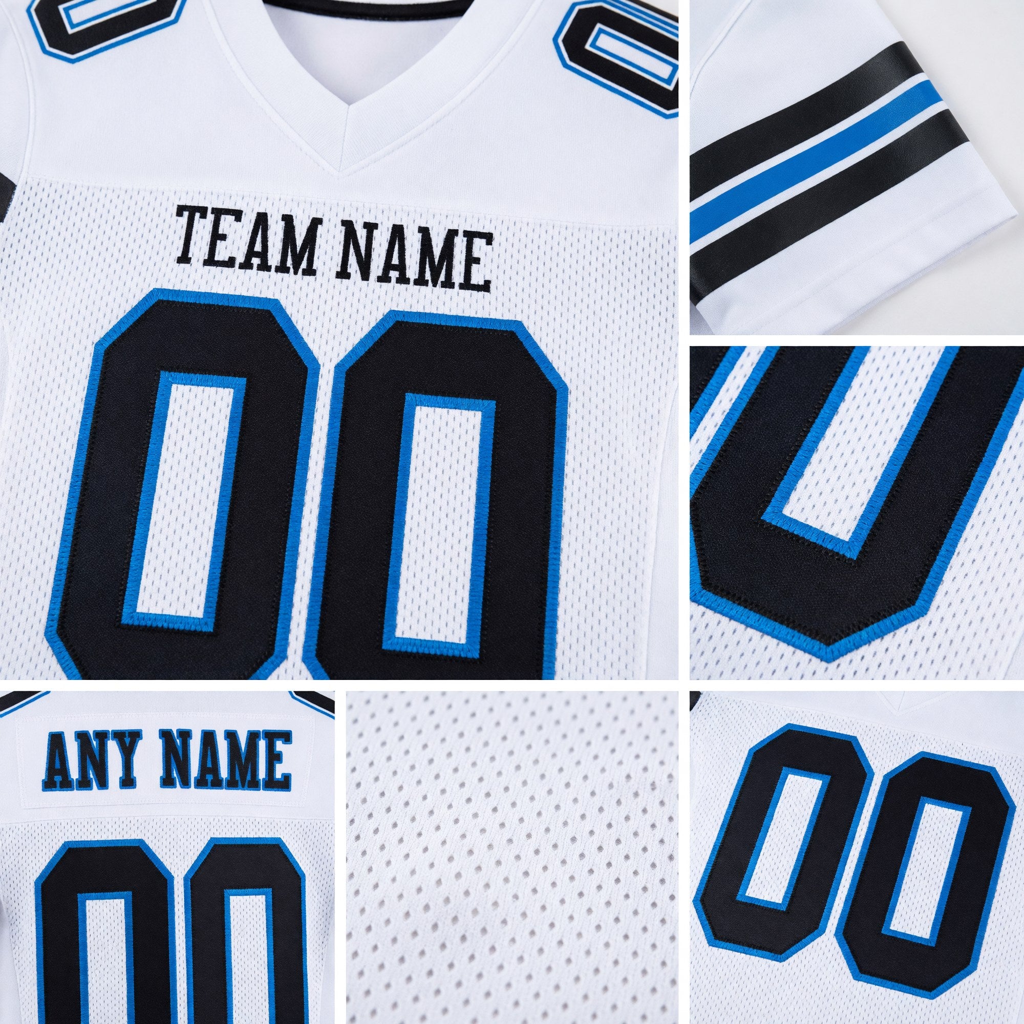 Custom White Black-Panther Blue Mesh Authentic Football Jersey detail