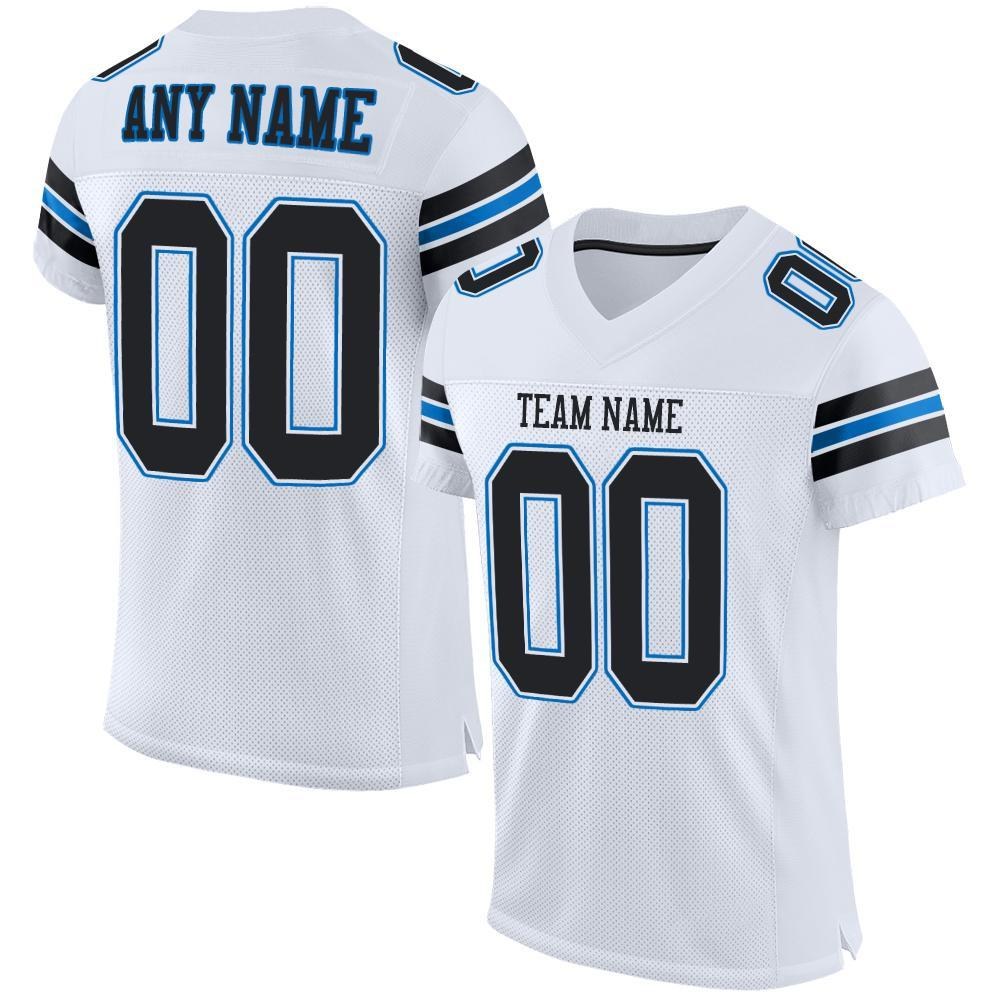 Custom White Black-Panther Blue Mesh Authentic Football Jersey photo 1