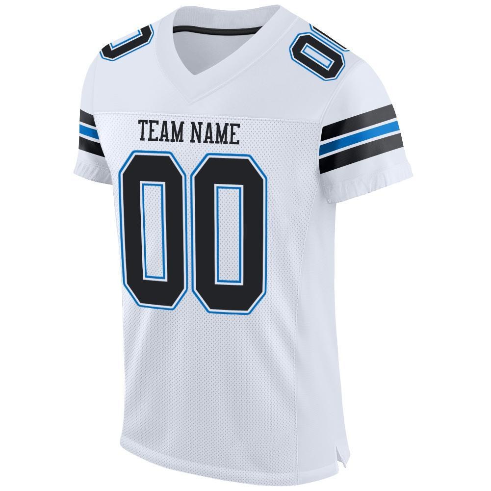 Custom White Black-Panther Blue Mesh Authentic Football Jersey photo 2