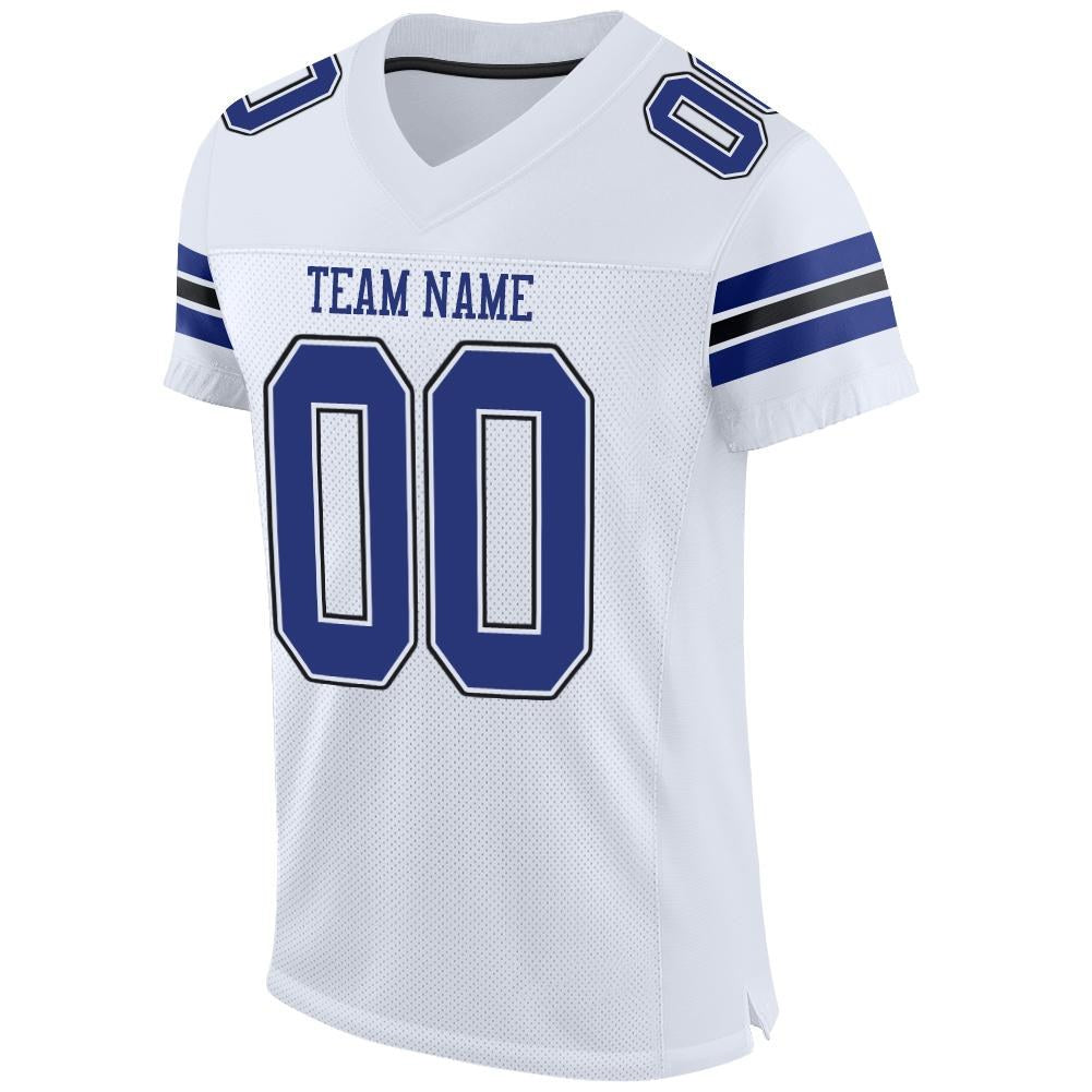 Custom White Royal-Black Mesh Authentic Football Jersey photo 2
