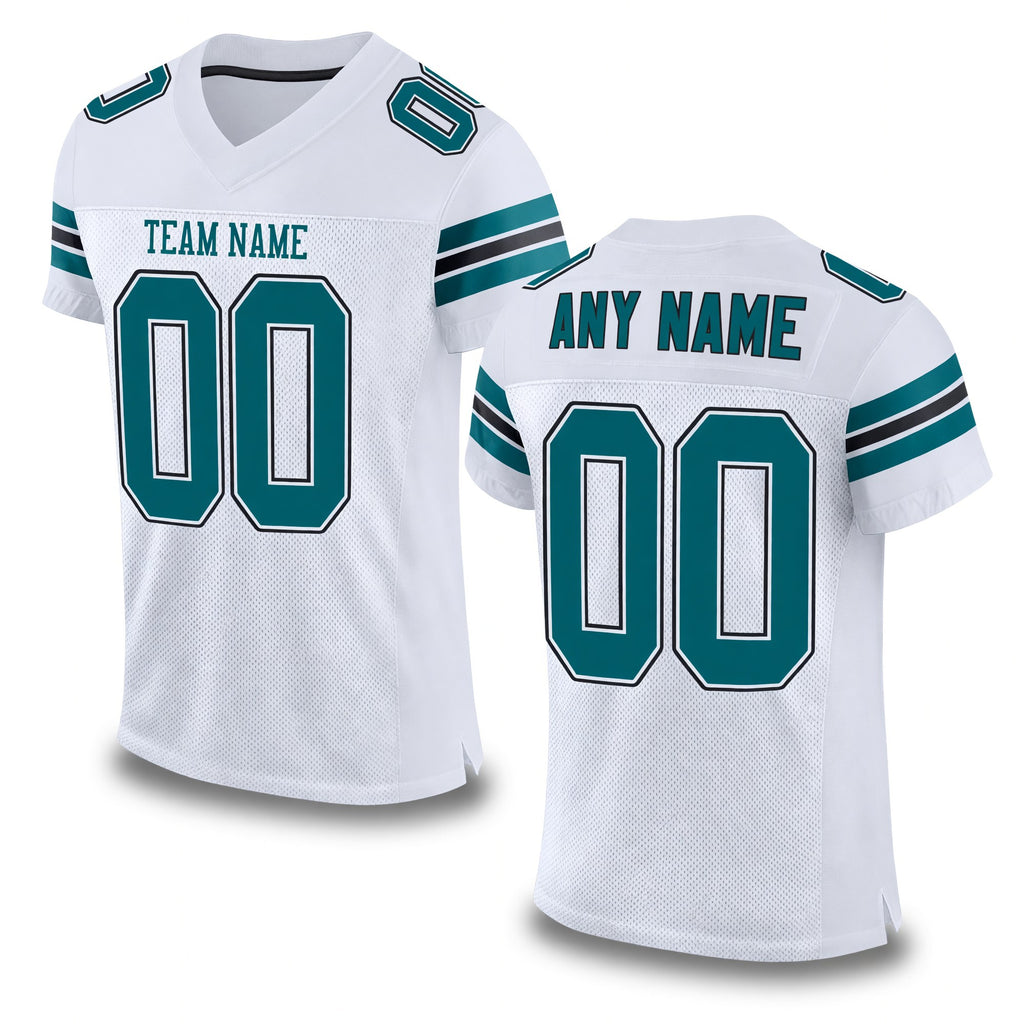 Custom White Teal-Black Mesh Authentic Football Jersey