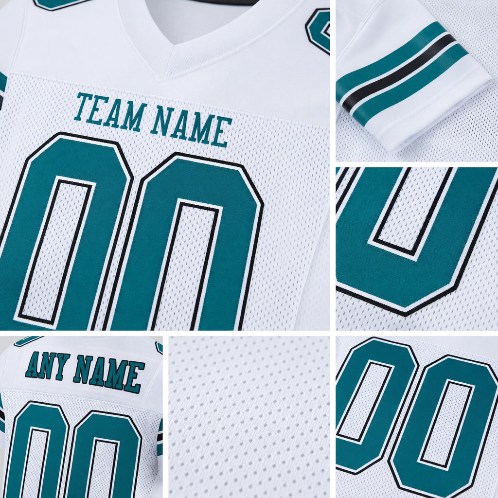 Custom White Teal-Black Mesh Authentic Football Jersey detail