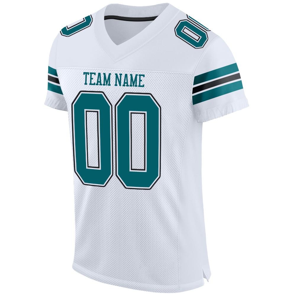 Custom White Teal-Black Mesh Authentic Football Jersey photo 2