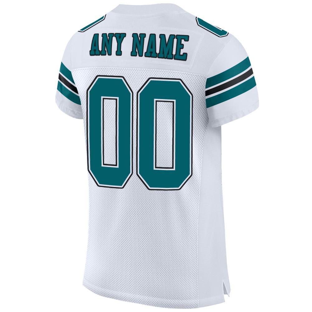 Custom White Teal-Black Mesh Authentic Football Jersey photo 3