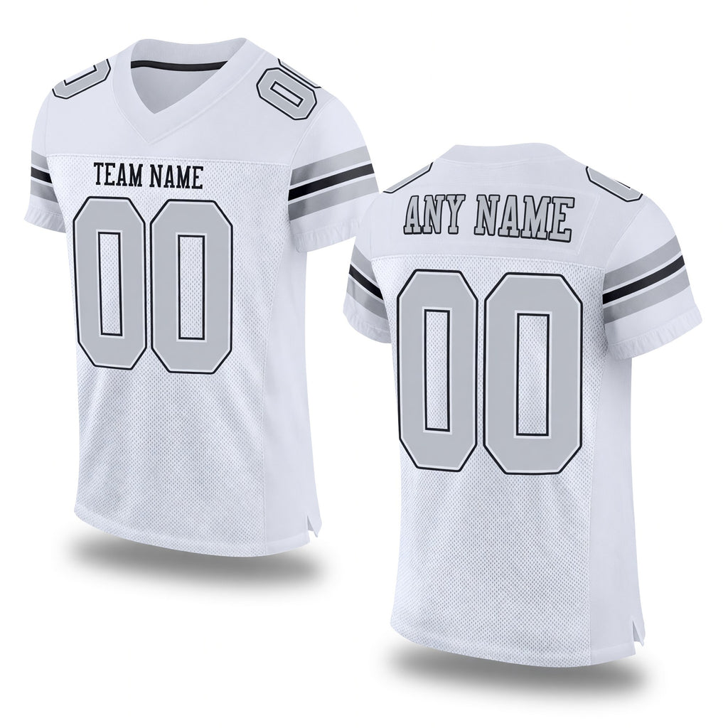 Custom White Silver-Black Mesh Authentic Football Jersey