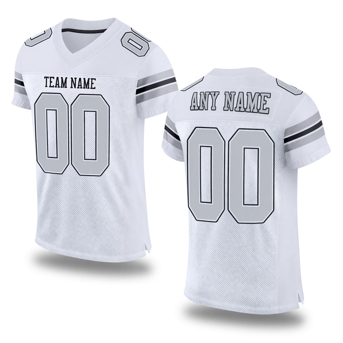 Custom White Silver-Black Mesh Authentic Football Jersey