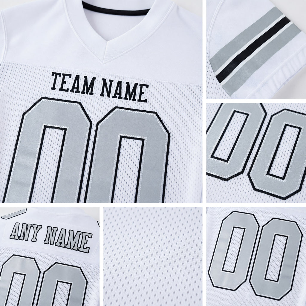 Custom White Silver-Black Mesh Authentic Football Jersey detail