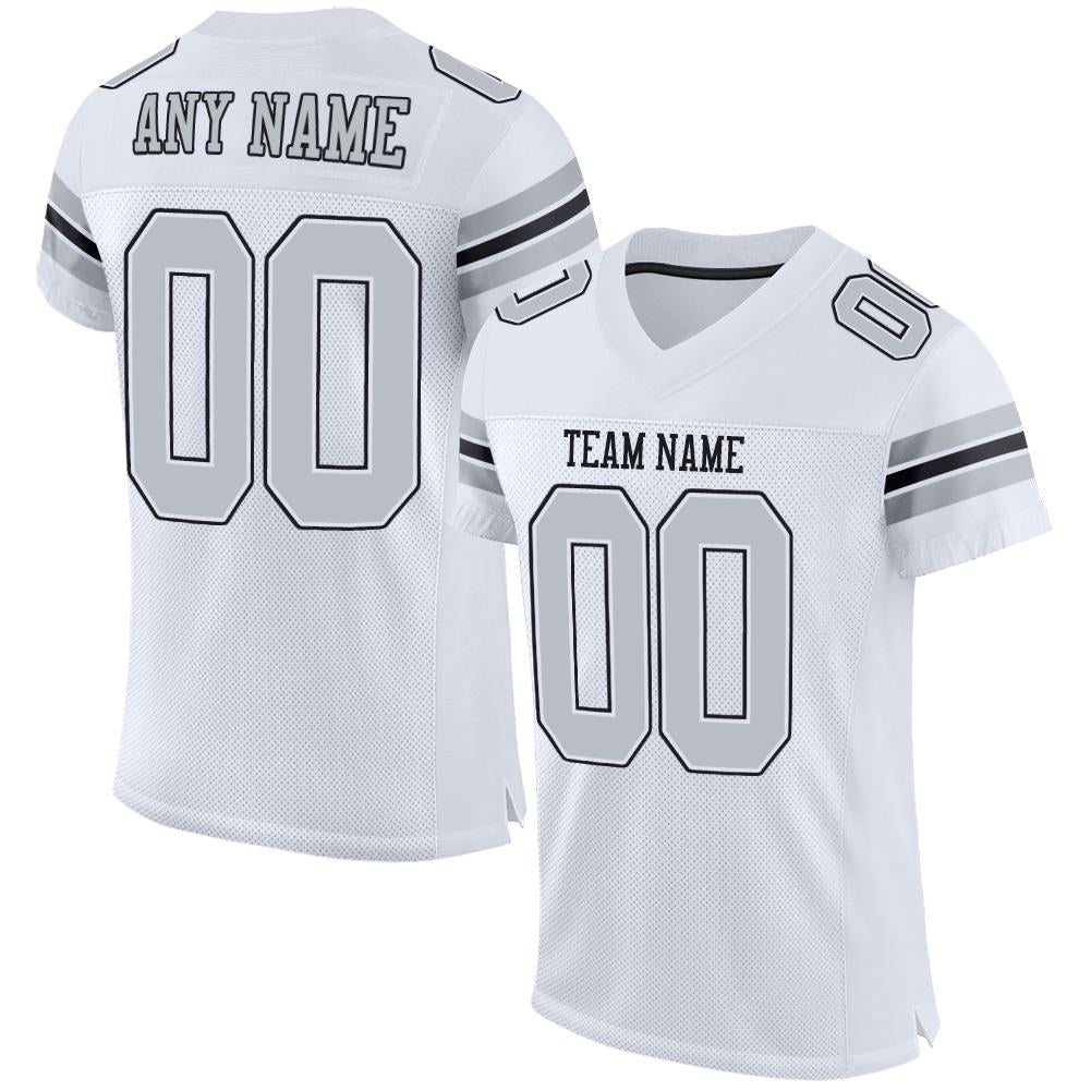 Custom White Silver-Black Mesh Authentic Football Jersey photo 1