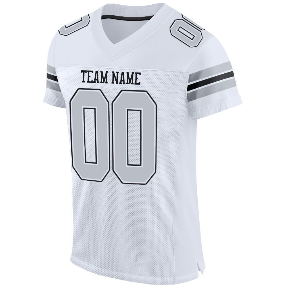 Custom White Silver-Black Mesh Authentic Football Jersey photo 2