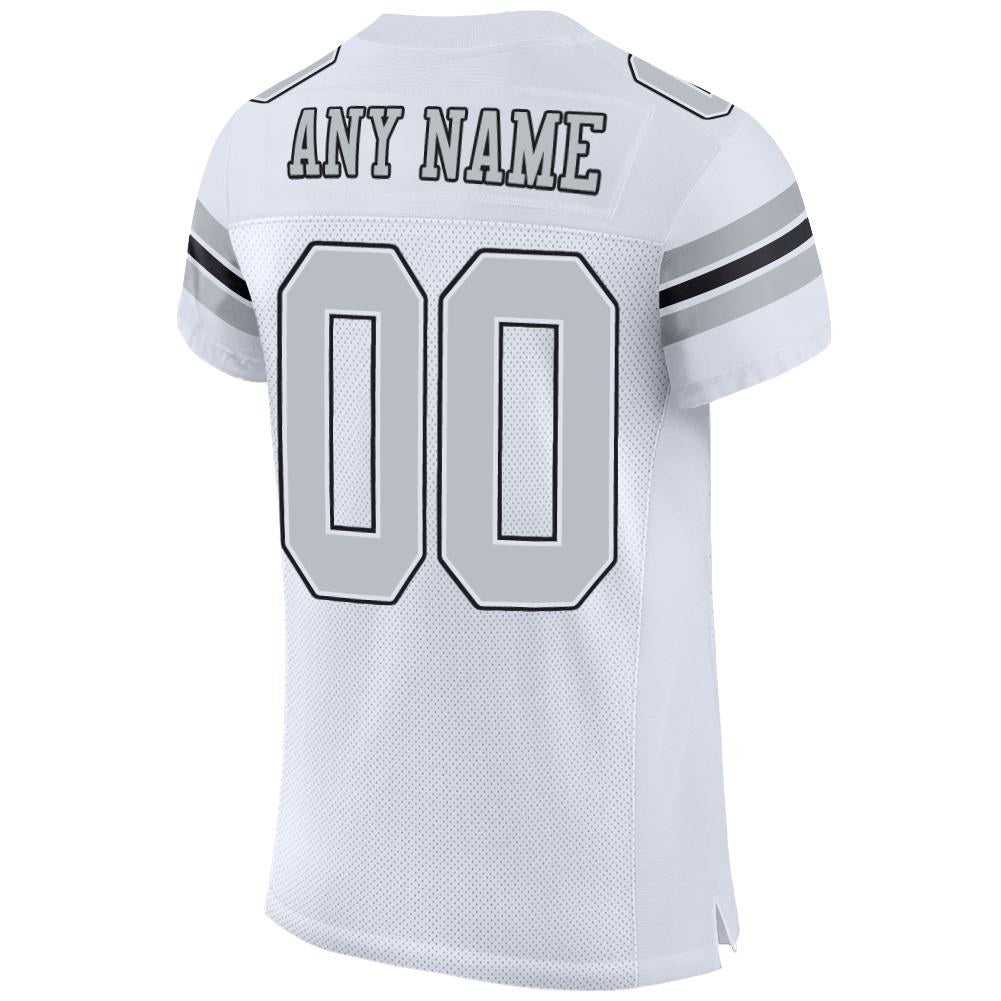 Custom White Silver-Black Mesh Authentic Football Jersey photo 3
