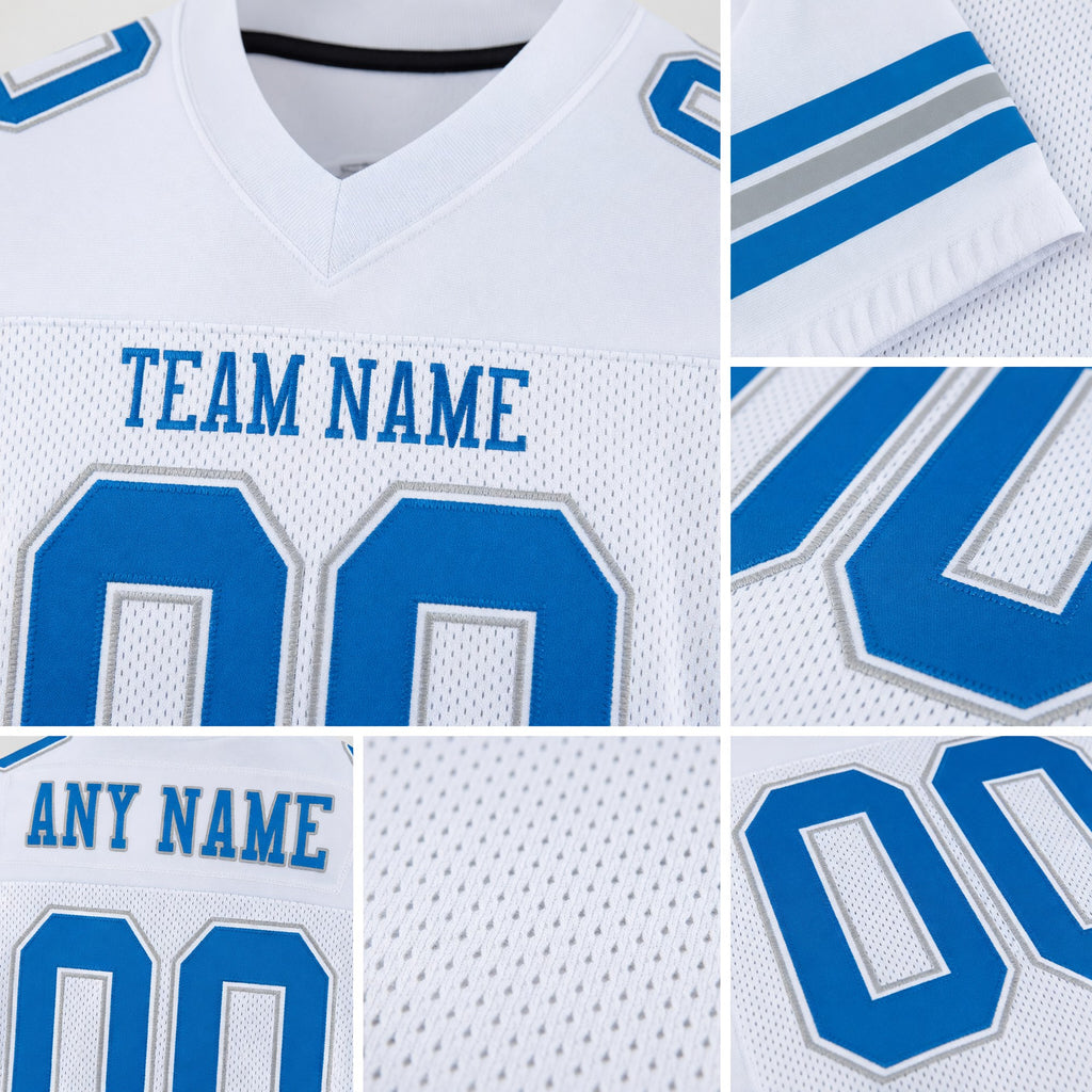 Custom White Panther Blue-Light Gray Mesh Authentic Football Jersey detail