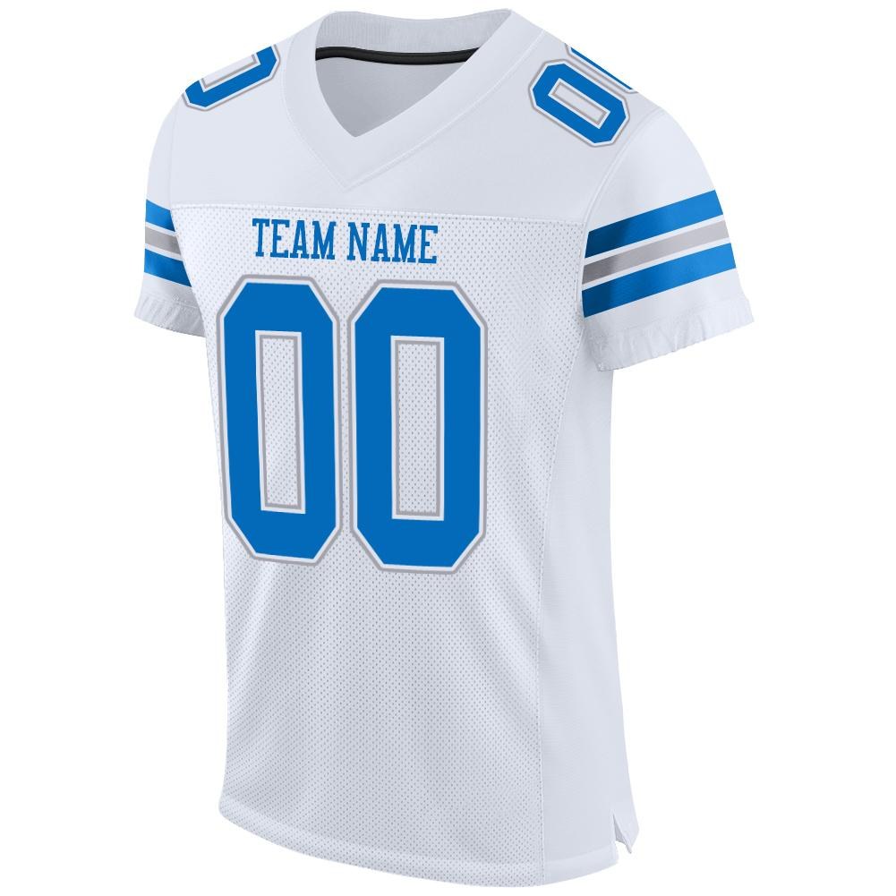 Custom White Panther Blue-Light Gray Mesh Authentic Football Jersey photo 2