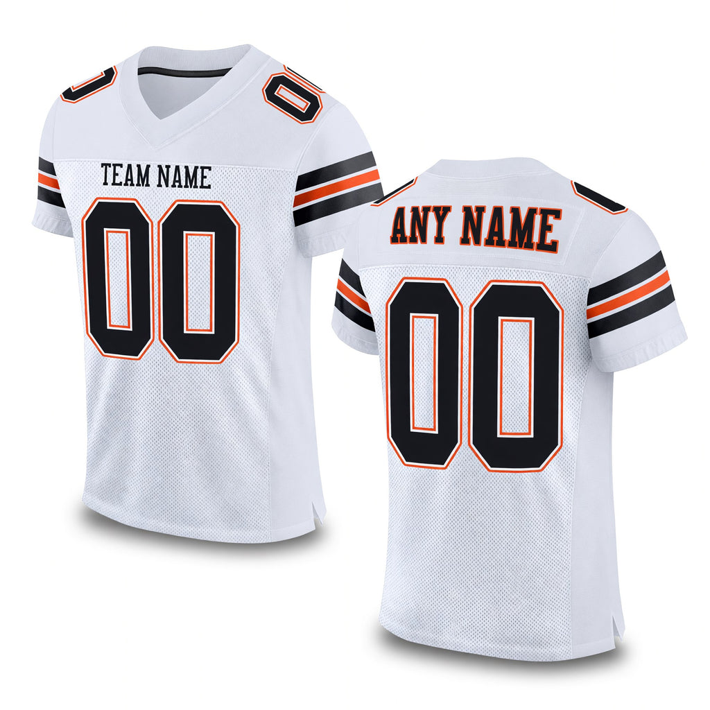 Custom White Black-Orange Mesh Authentic Football Jersey
