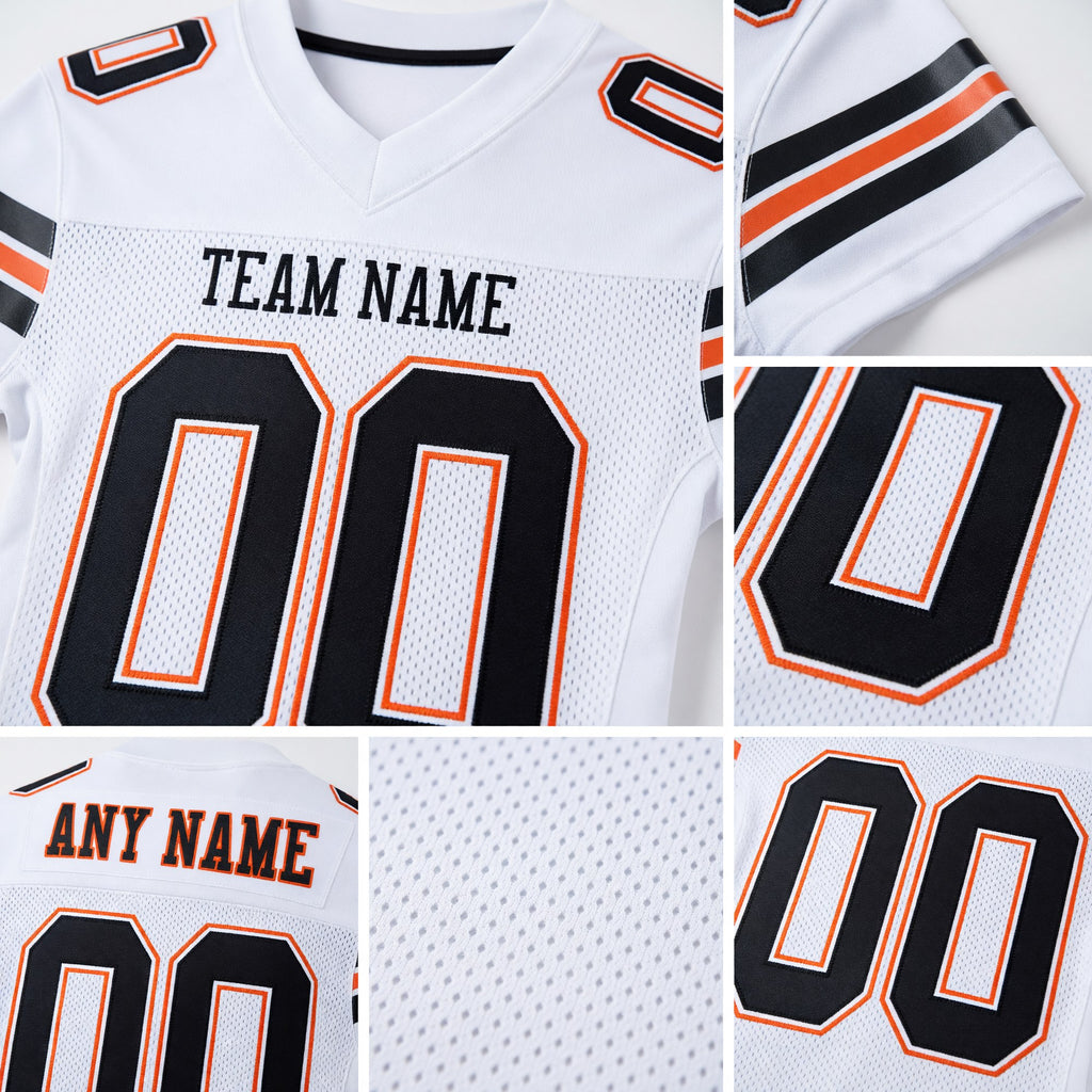 Custom White Black-Orange Mesh Authentic Football Jersey detail