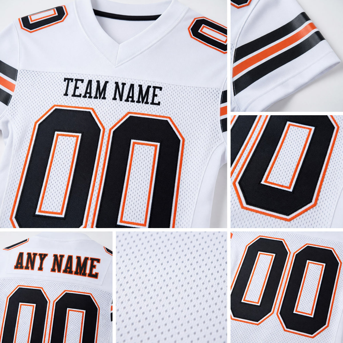 Custom White Black-Orange Mesh Authentic Football Jersey detail