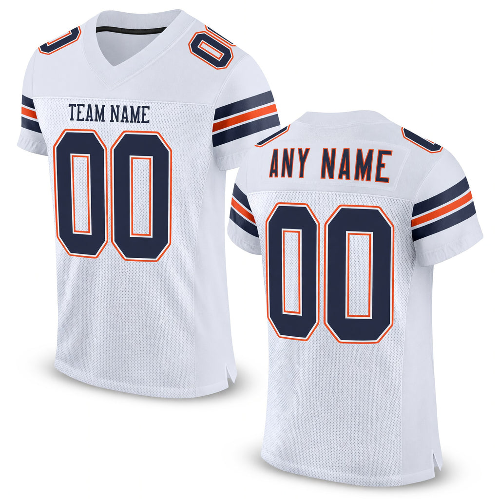 Custom White Navy-Orange Mesh Authentic Football Jersey