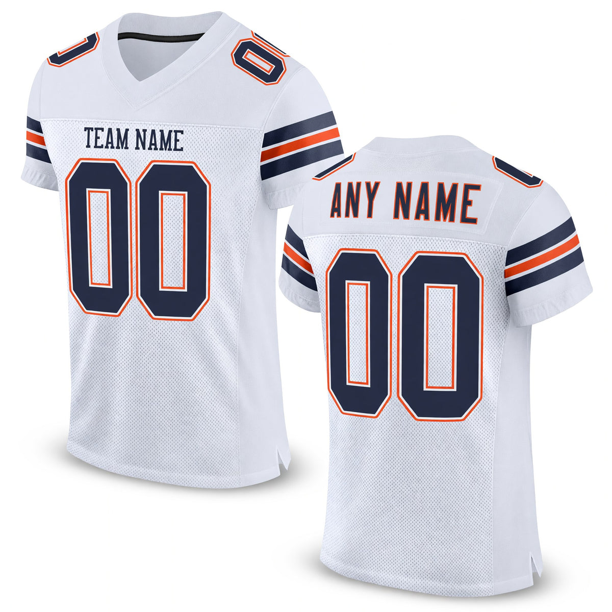 Custom White Navy-Orange Mesh Authentic Football Jersey