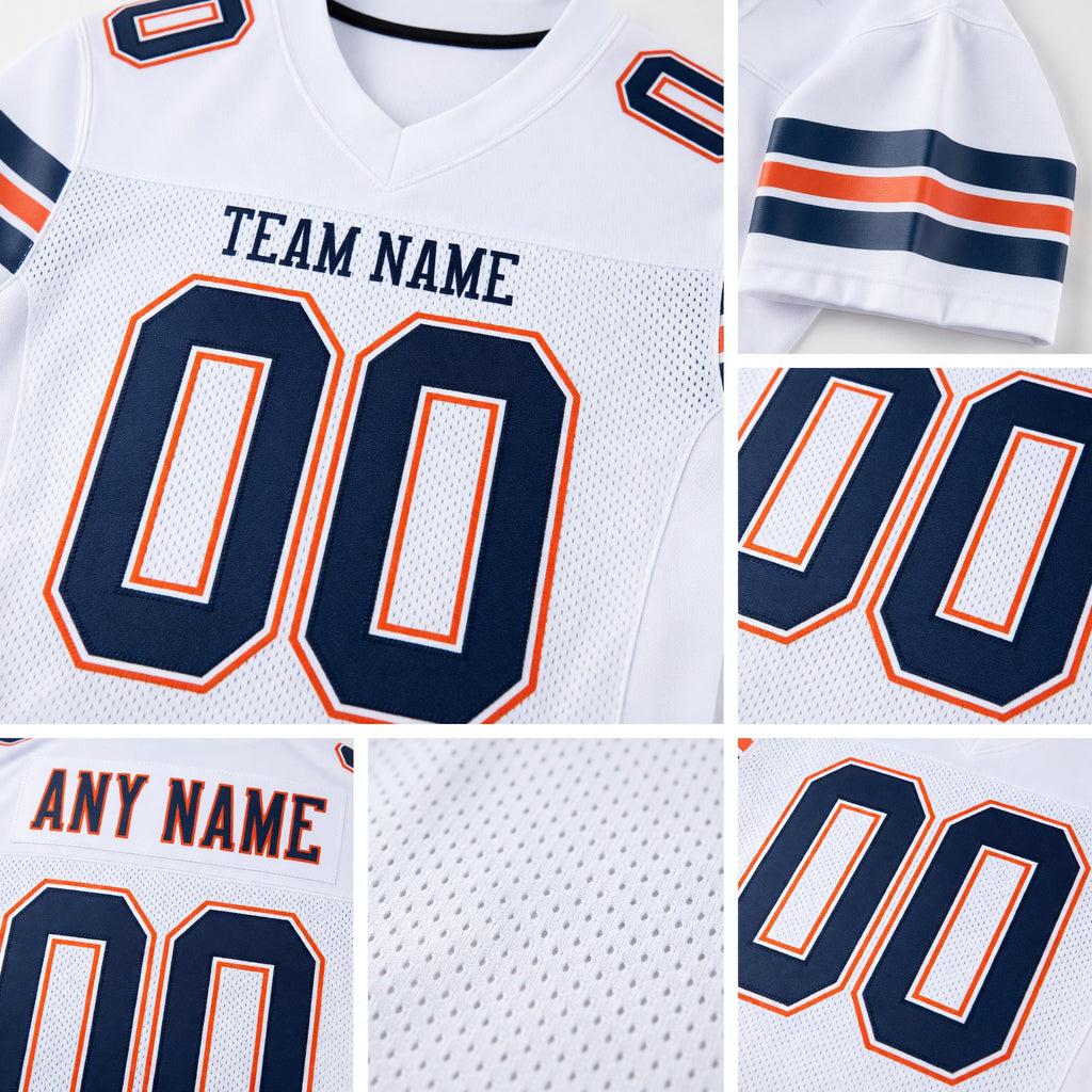 Custom White Navy-Orange Mesh Authentic Football Jersey detail