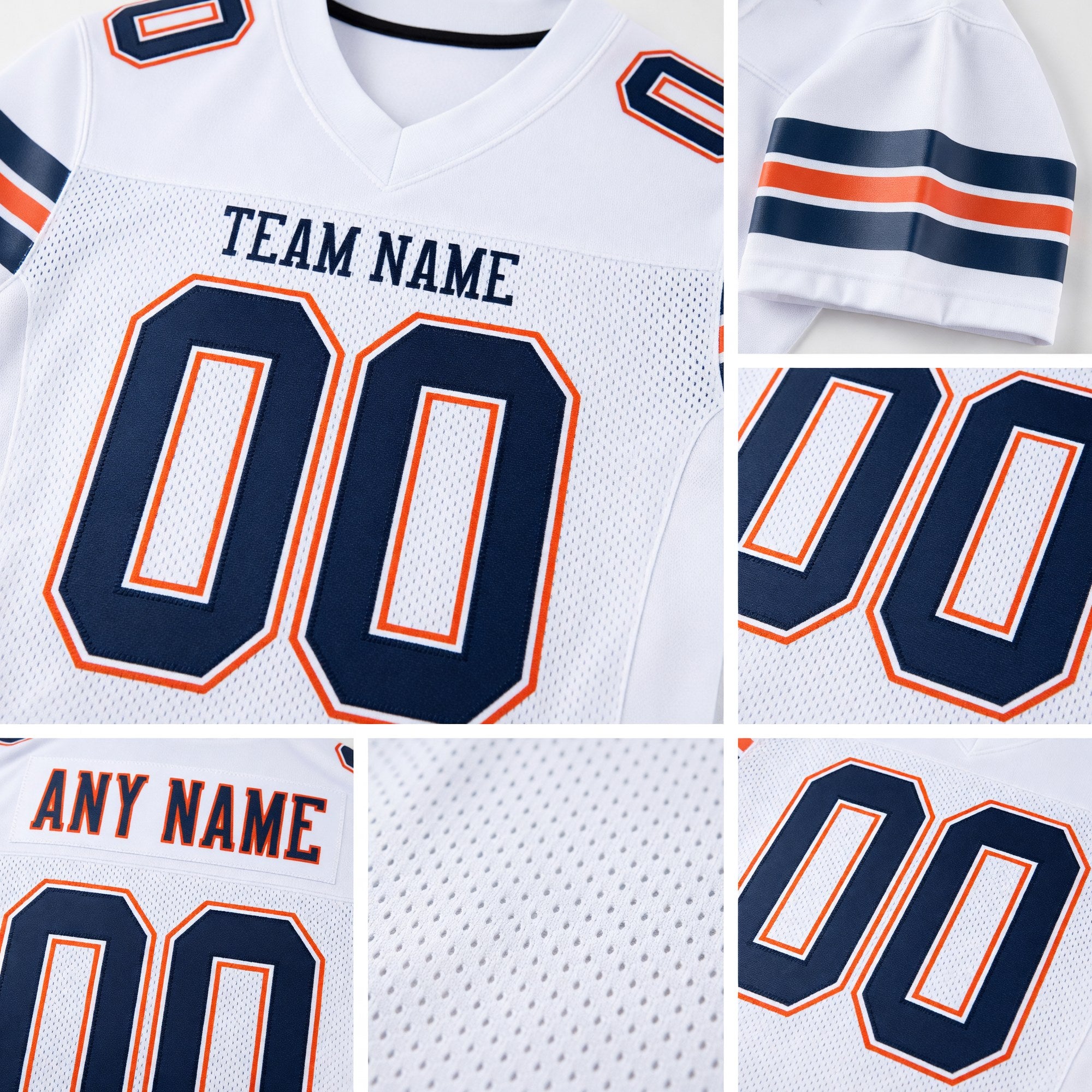 Custom White Navy-Orange Mesh Authentic Football Jersey detail