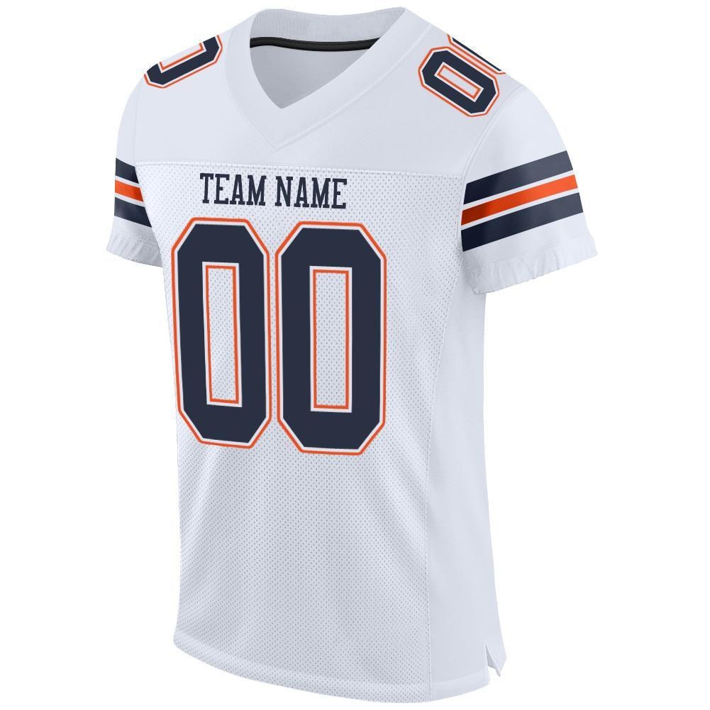 Custom White Navy-Orange Mesh Authentic Football Jersey photo 1