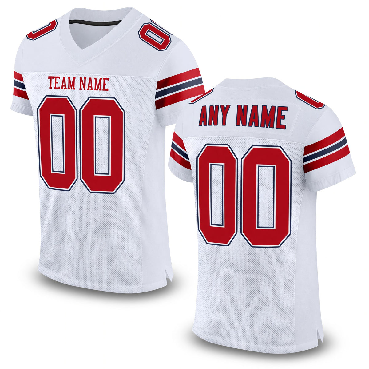 Custom White Red-Navy Mesh Authentic Football Jersey