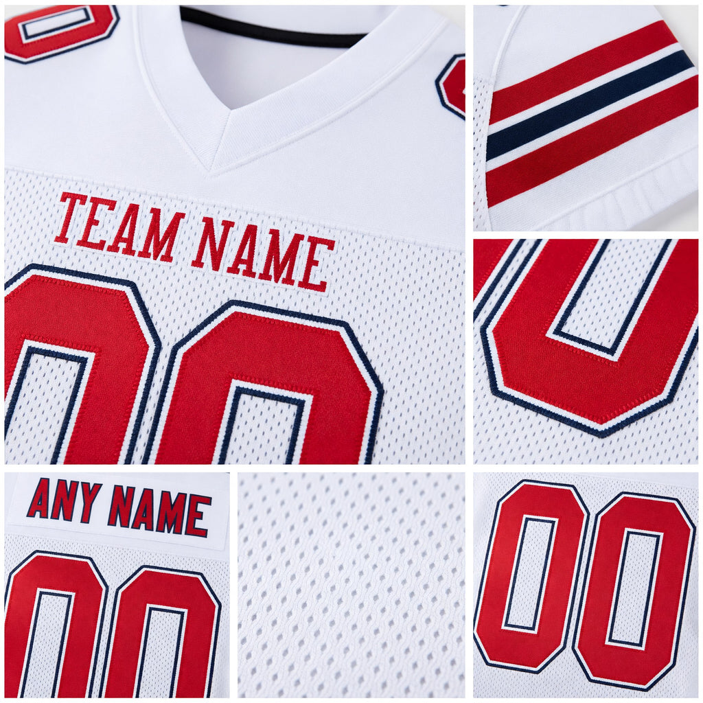 Custom White Red-Navy Mesh Authentic Football Jersey detail