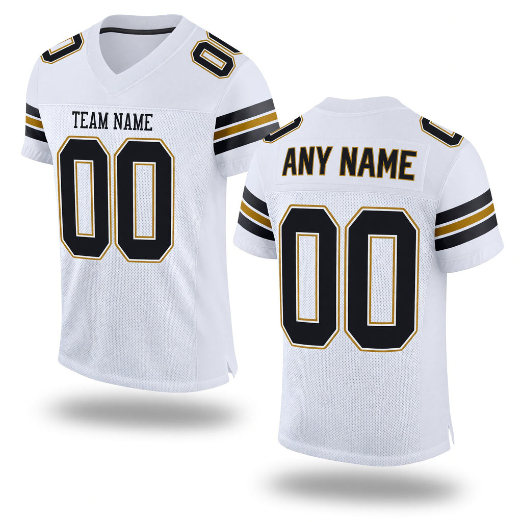 Custom White Black-Old Gold Mesh Authentic Football Jersey
