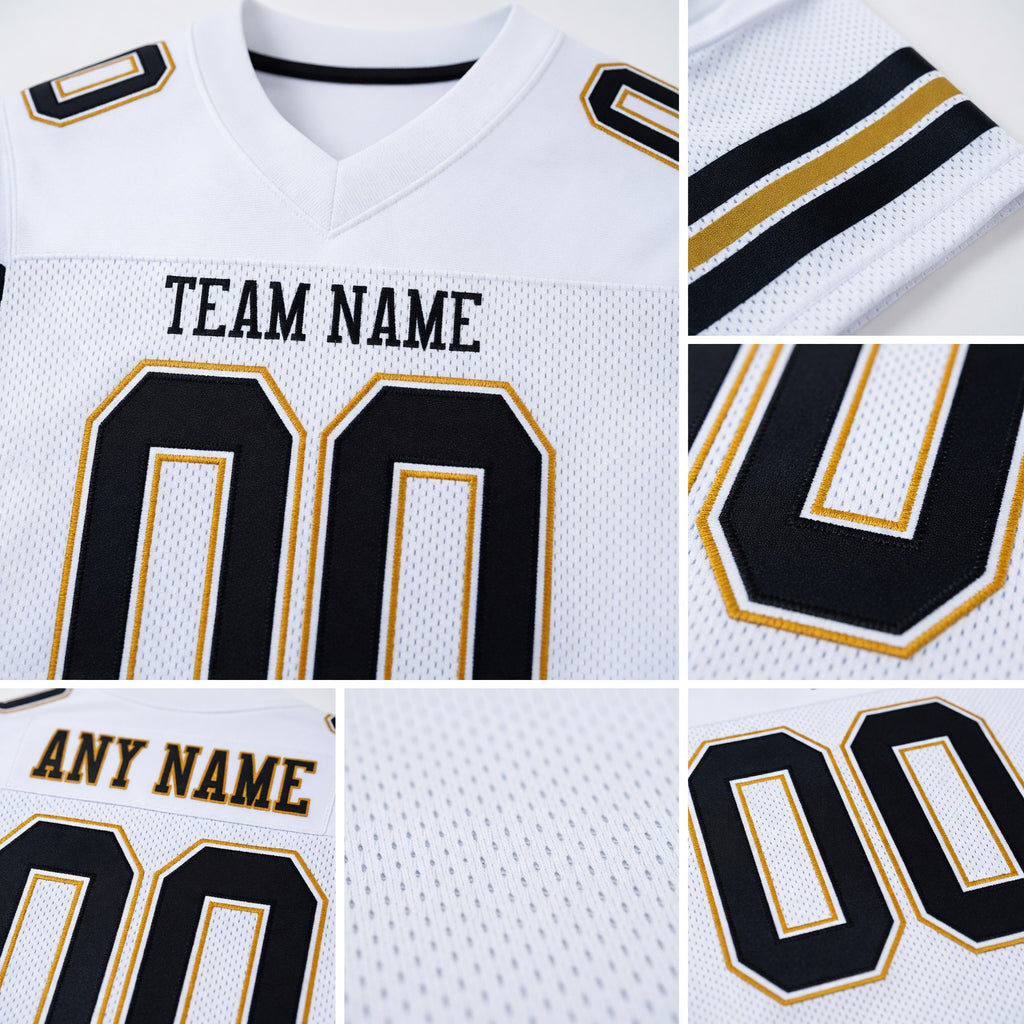 Custom White Black-Old Gold Mesh Authentic Football Jersey detail
