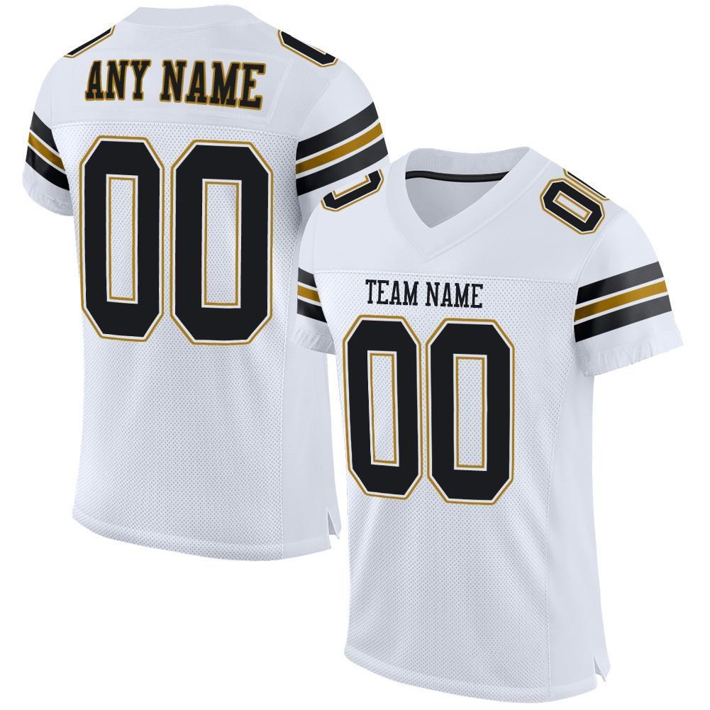 Custom White Black-Old Gold Mesh Authentic Football Jersey photo 1