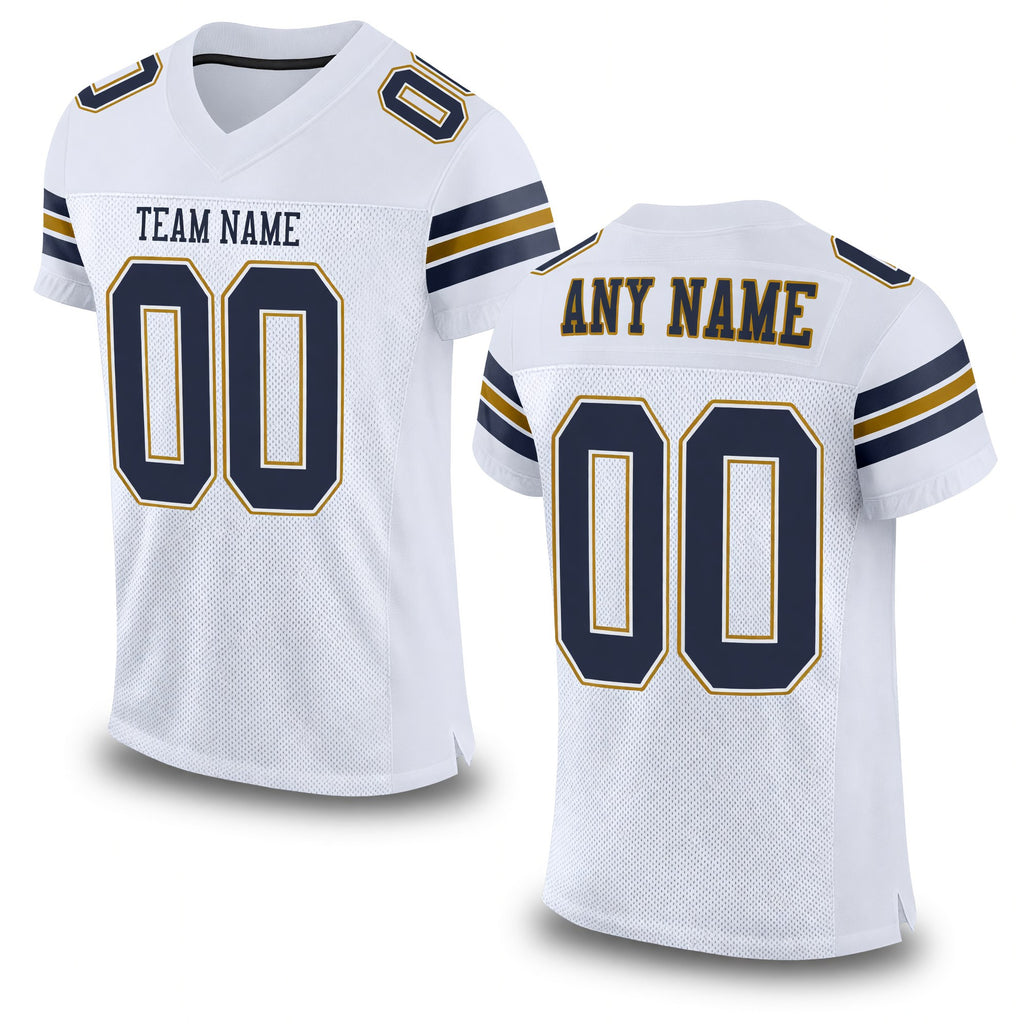 Custom White Navy-Old Gold Mesh Authentic Football Jersey