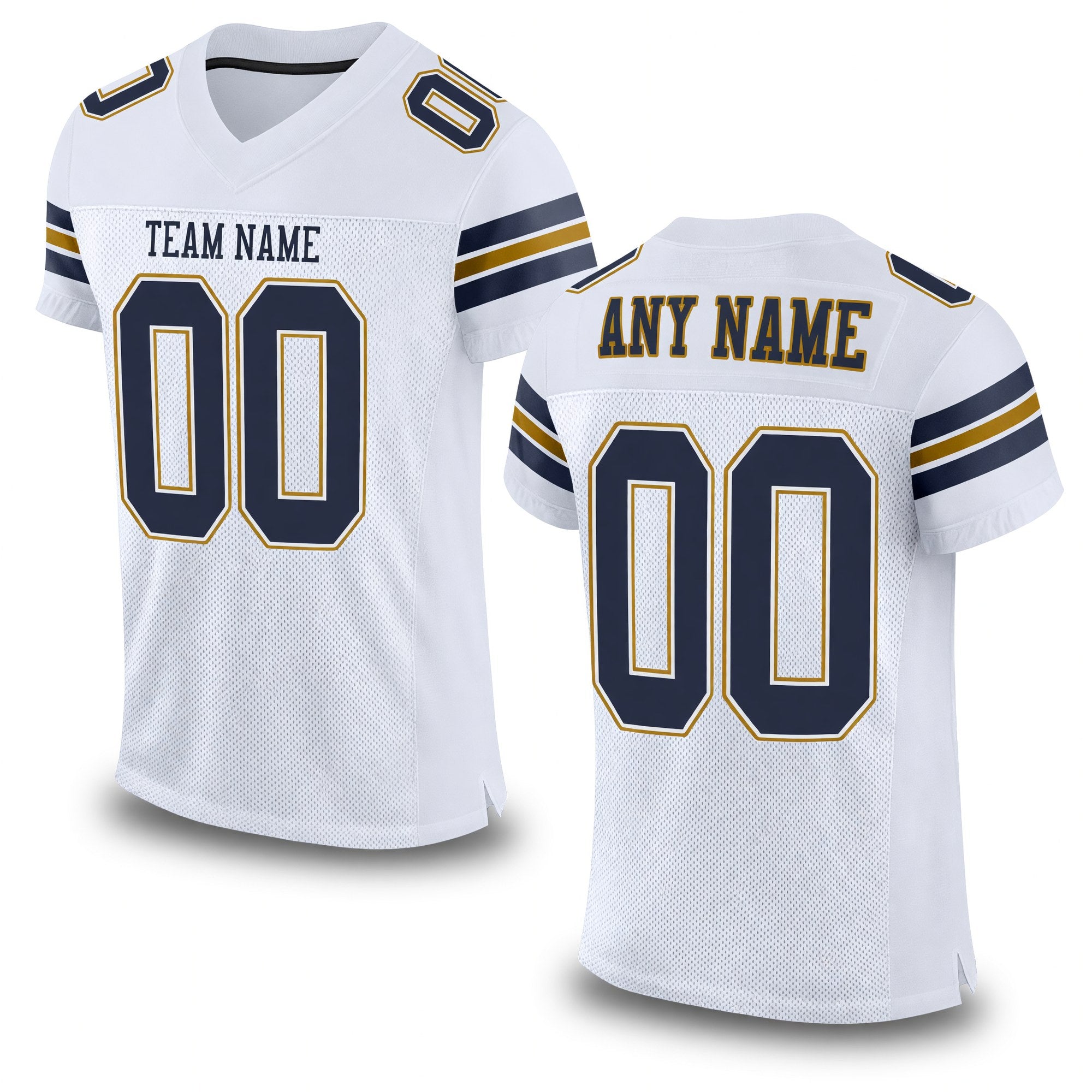 Custom White Navy-Old Gold Mesh Authentic Football Jersey