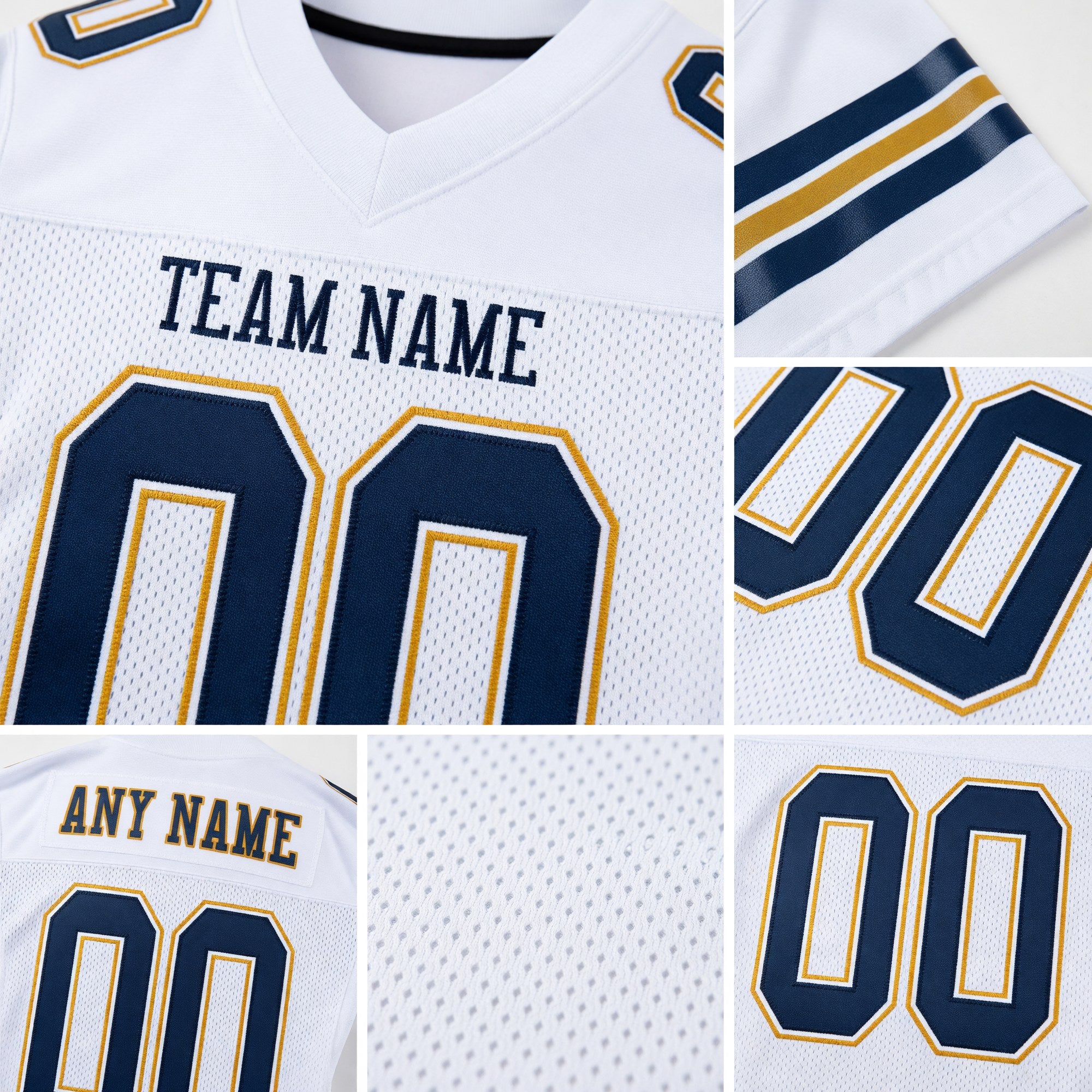 Custom White Navy-Old Gold Mesh Authentic Football Jersey detail