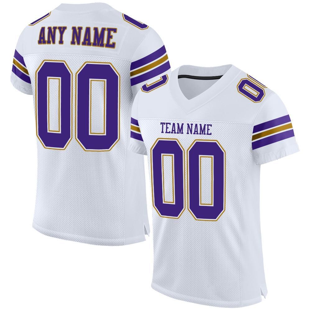 Custom White Purple-Old Gold Mesh Authentic Football Jersey photo 1