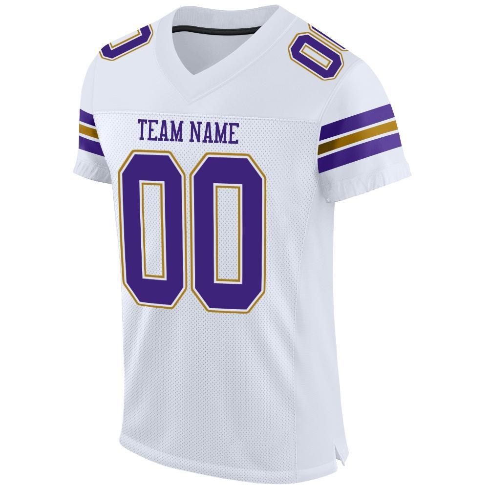 Custom White Purple-Old Gold Mesh Authentic Football Jersey photo 2