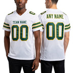 Custom White Green-Gold Mesh Authentic Football Jersey worn front and back