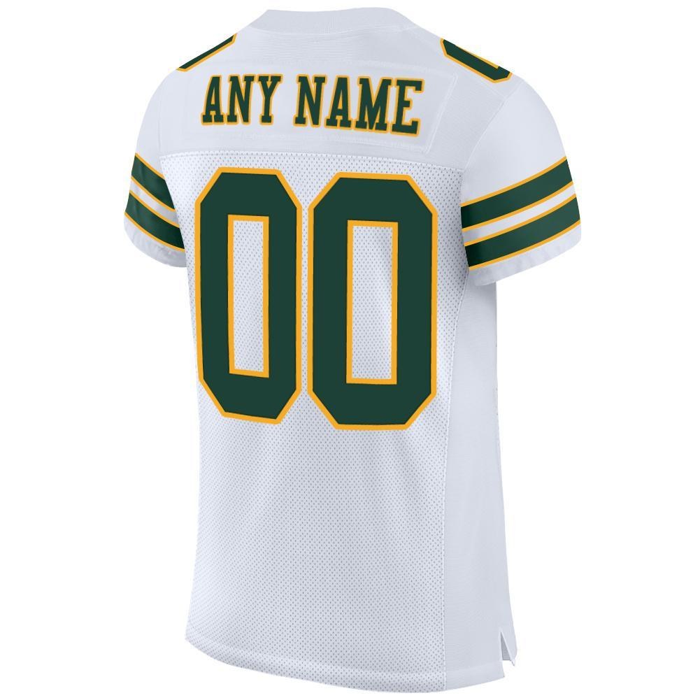 Custom White Green-Gold Mesh Authentic Football Jersey photo 3