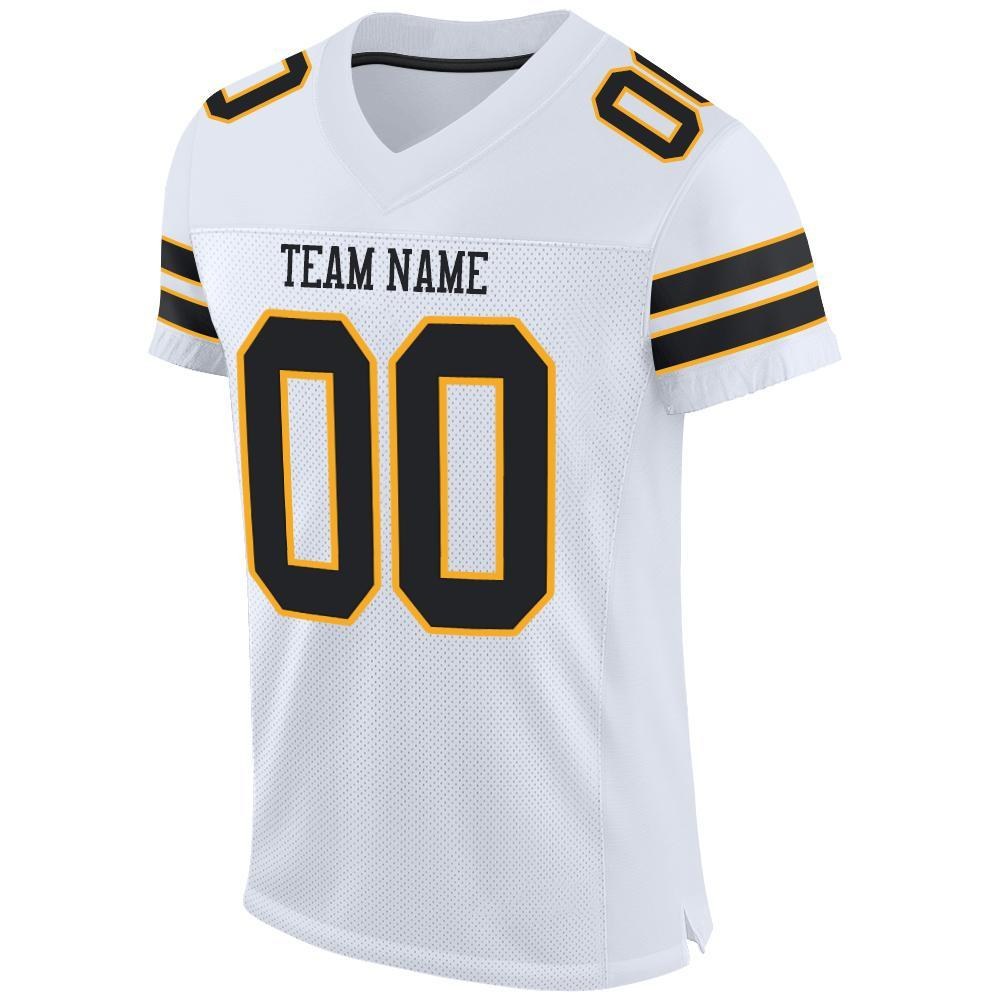 Custom White Black-Gold Mesh Authentic Football Jersey photo 2