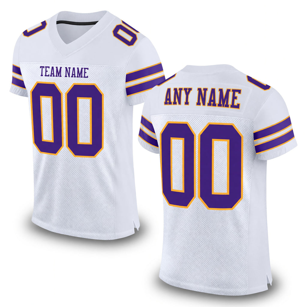 Custom White Purple-Gold Mesh Authentic Football Jersey