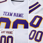 Custom White Purple-Gold Mesh Authentic Football Jersey detail