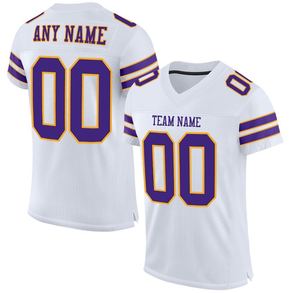 Custom White Purple-Gold Mesh Authentic Football Jersey photo 1