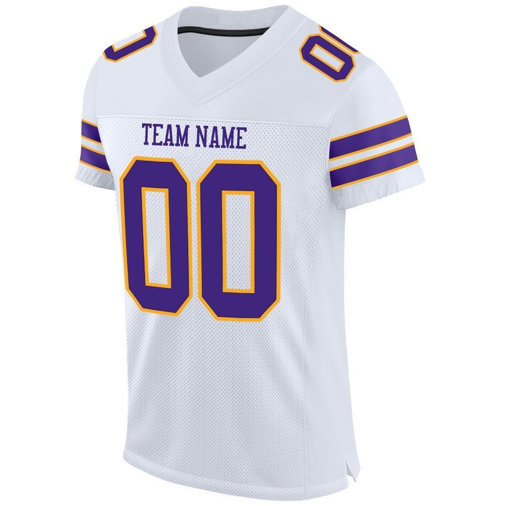 Custom White Purple-Gold Mesh Authentic Football Jersey photo 2