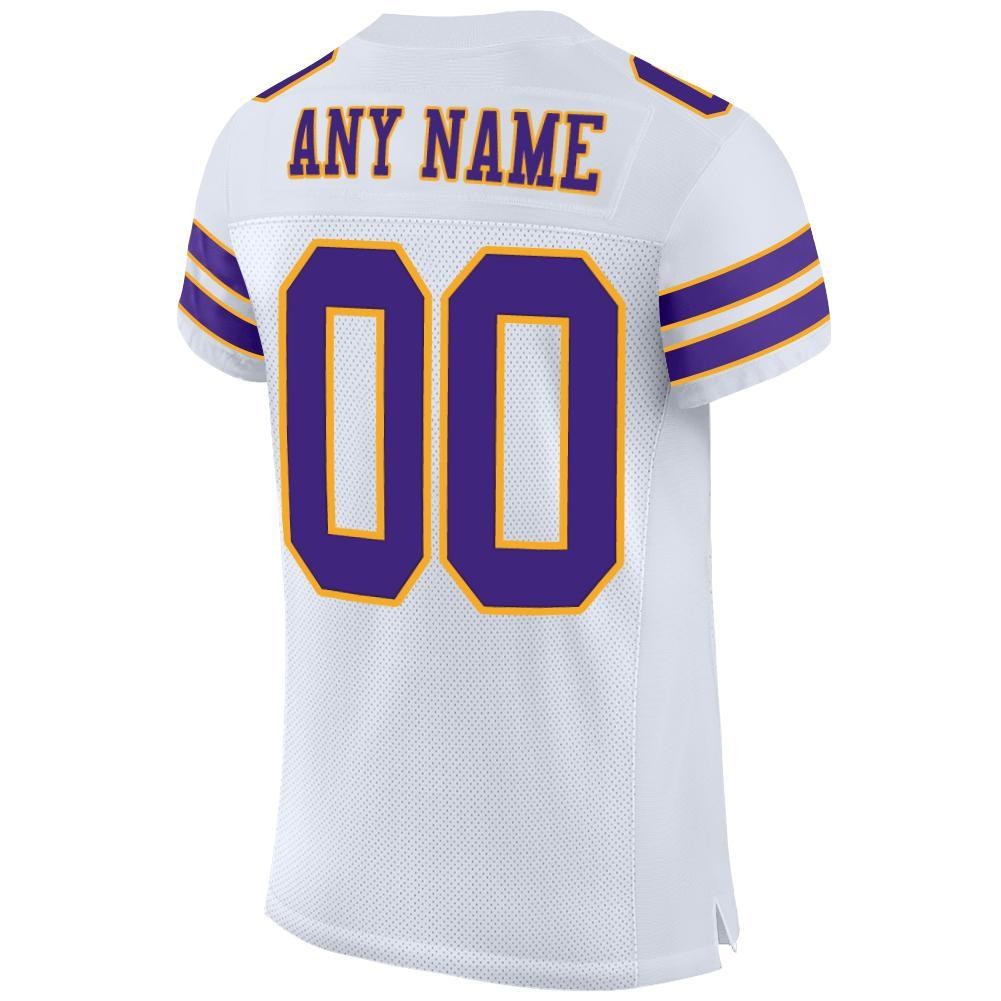 Custom White Purple-Gold Mesh Authentic Football Jersey photo 3
