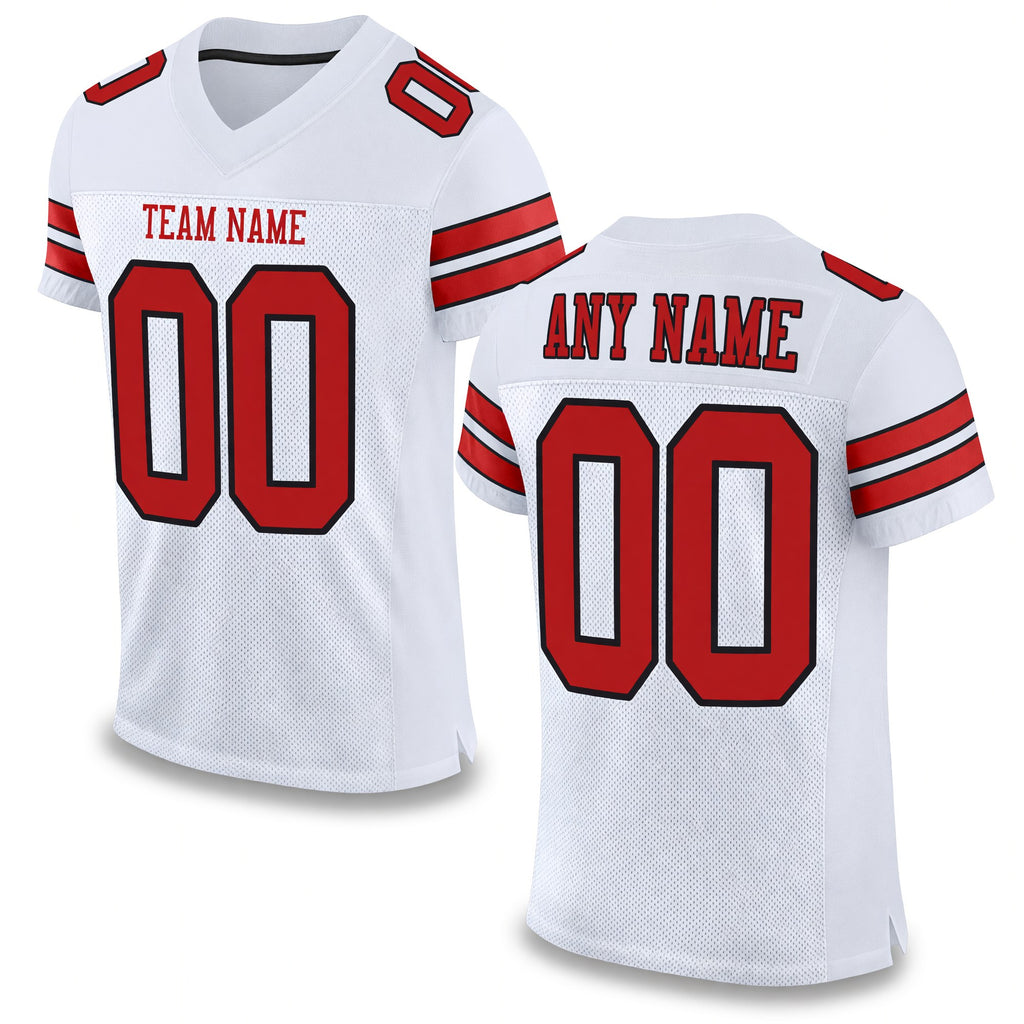 Custom White Scarlet-Black Mesh Authentic Football Jersey