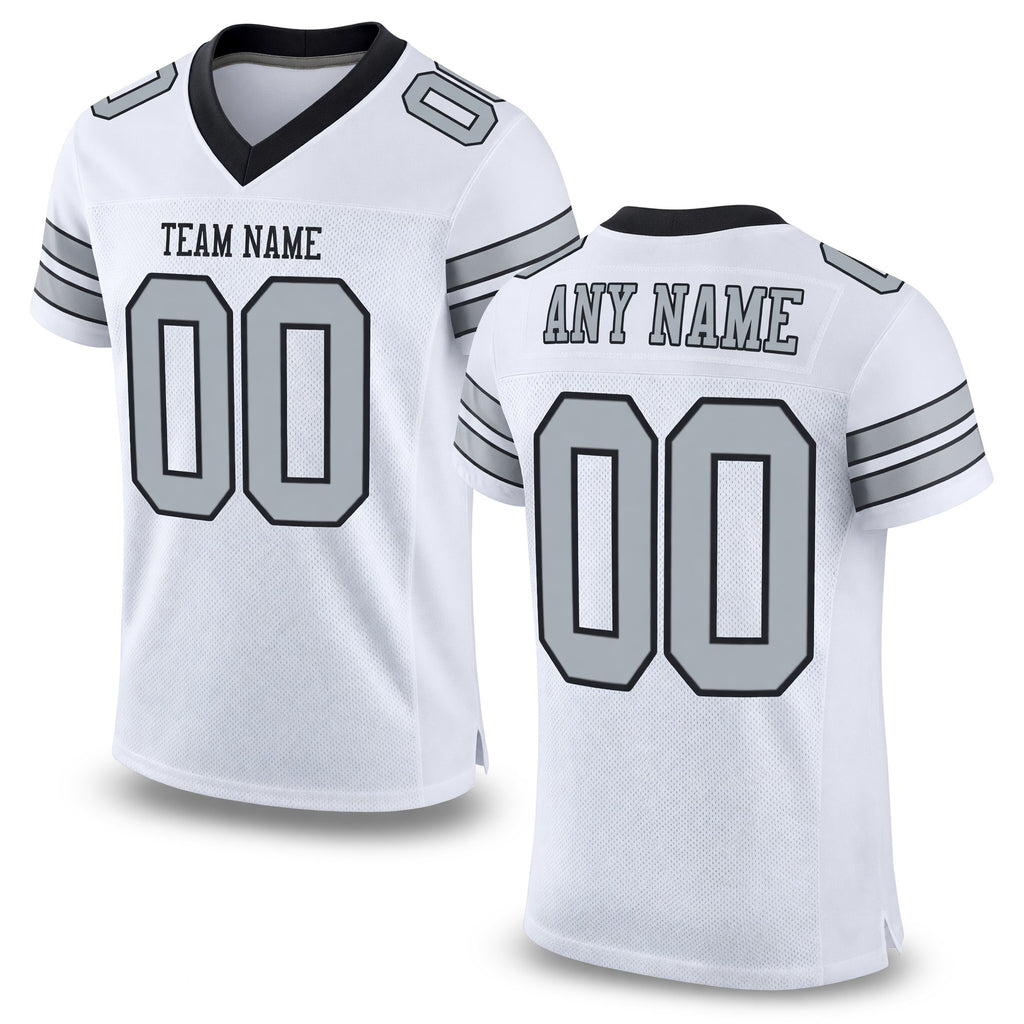 Custom White Silver-Black Mesh Authentic Football Jersey