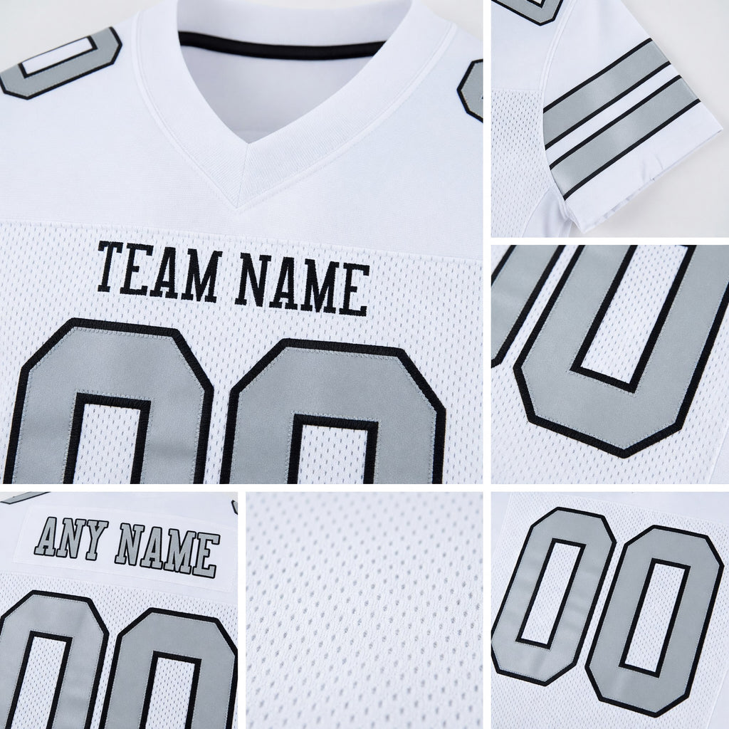 Custom White Silver-Black Mesh Authentic Football Jersey detail