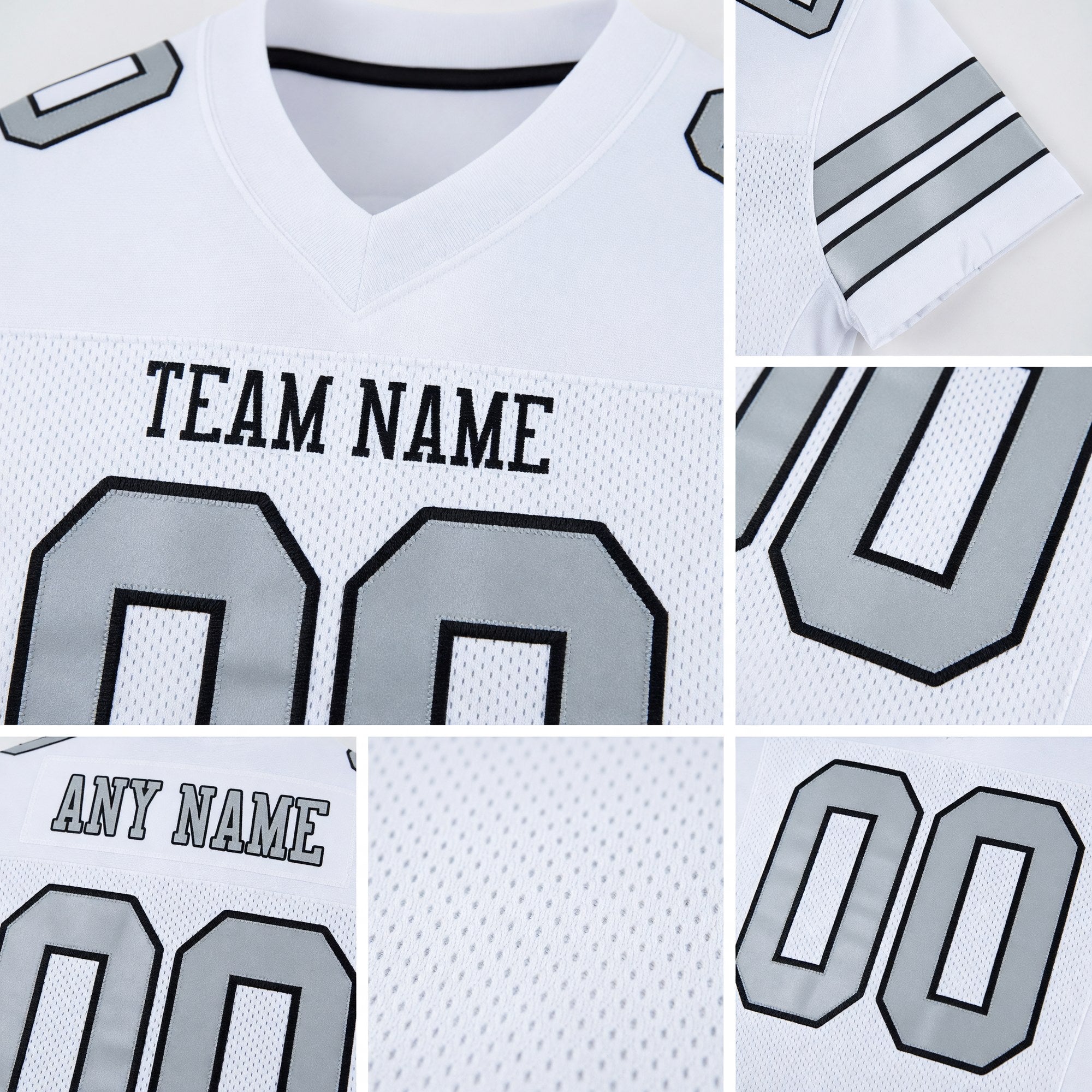 Custom White Silver-Black Mesh Authentic Football Jersey detail
