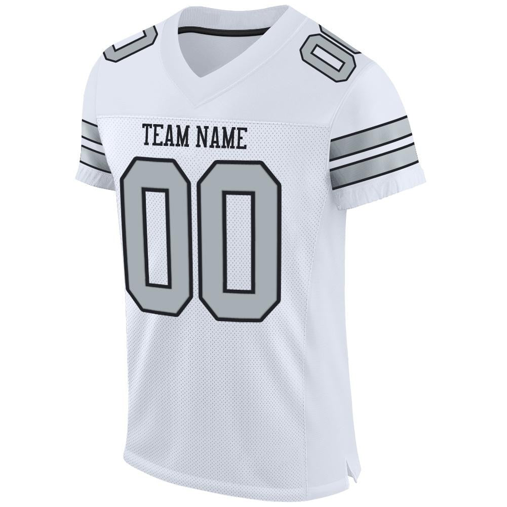 Custom White Silver-Black Mesh Authentic Football Jersey photo 1